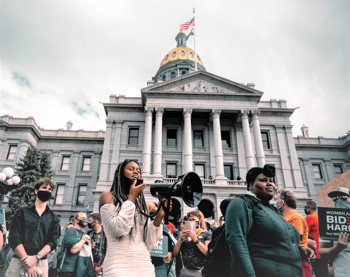 Group of protestors at the Denver Capitol 