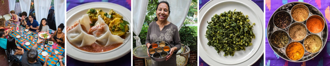 Dinner party, plate of food, chef, plate of greens, spices