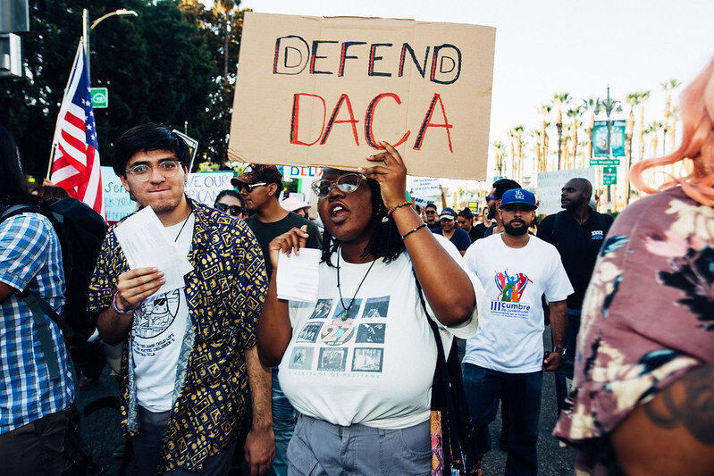 Group of protestors advocating to protect DACA and DACA recipients.
